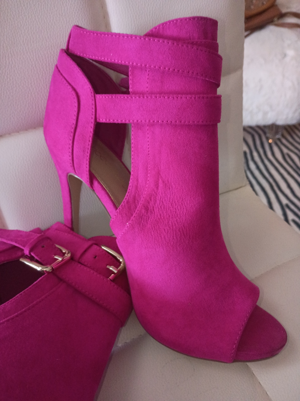 Shoe Dazzle Hot Pink Suede Peep-Toe Stiletto Booties